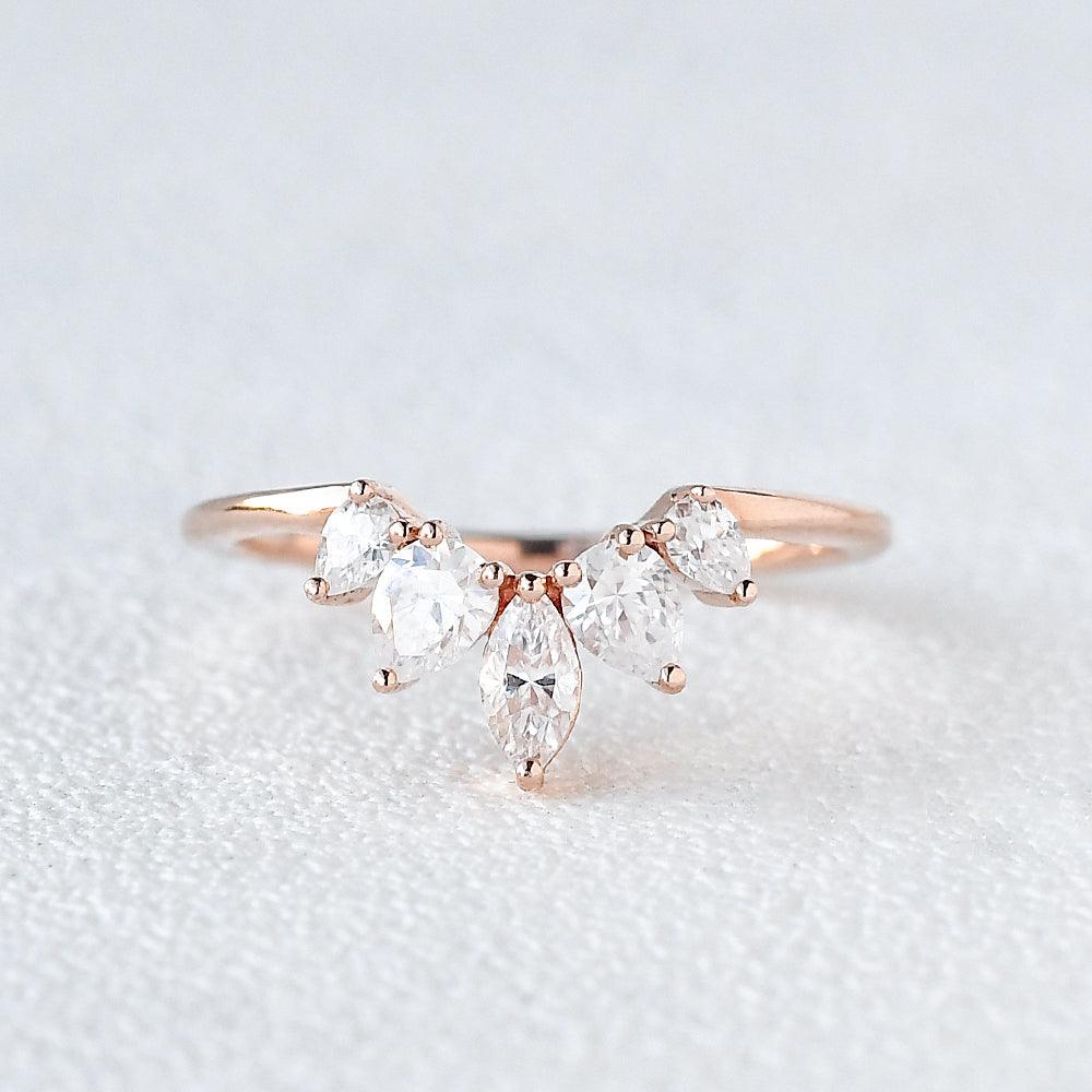 0.6 TCW Marquise & Pear Curved Moissanite Wedding Band