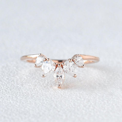 0.6 TCW Marquise & Pear Curved Moissanite Wedding Band