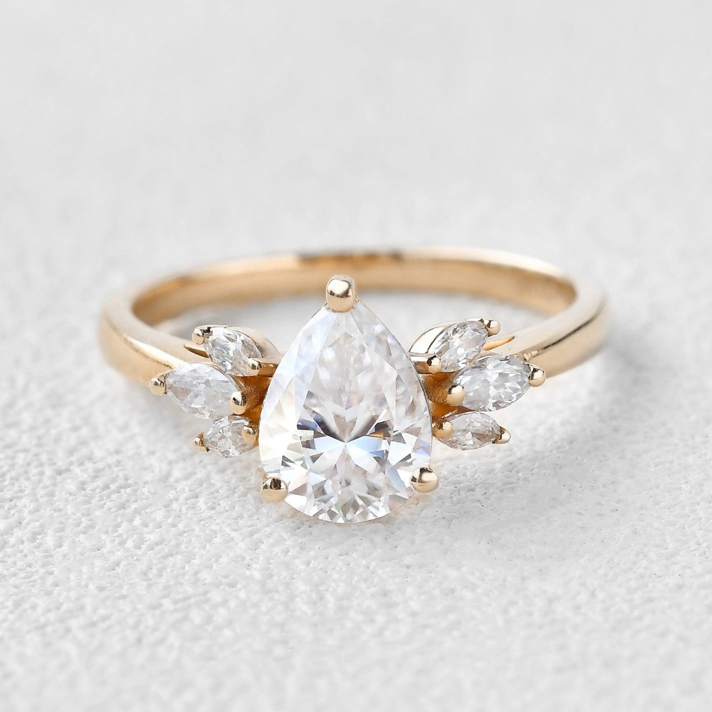 1.52 CT Pear Cluster Moissanite Engagement Ring