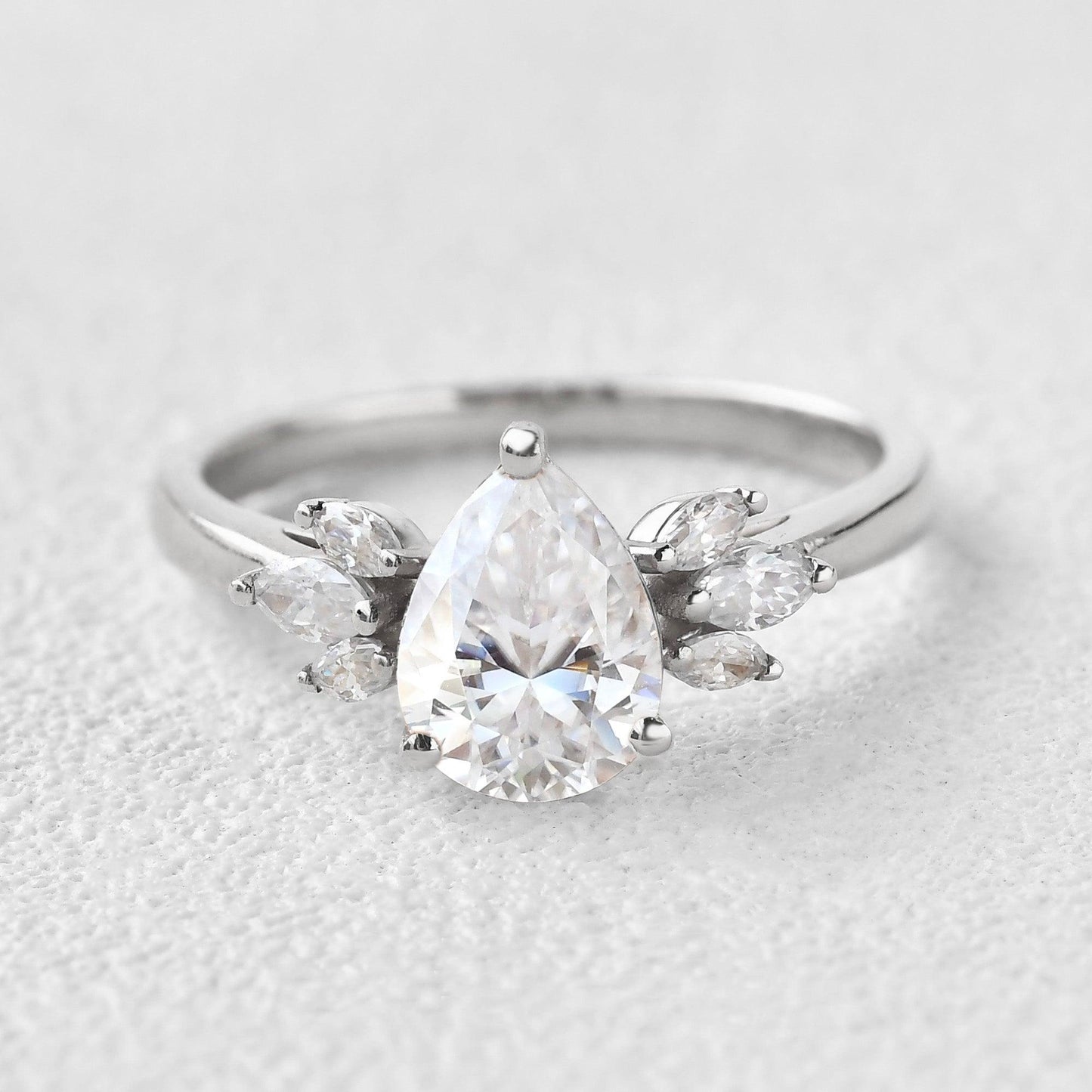 1.52 CT Pear Cluster Moissanite Engagement Ring