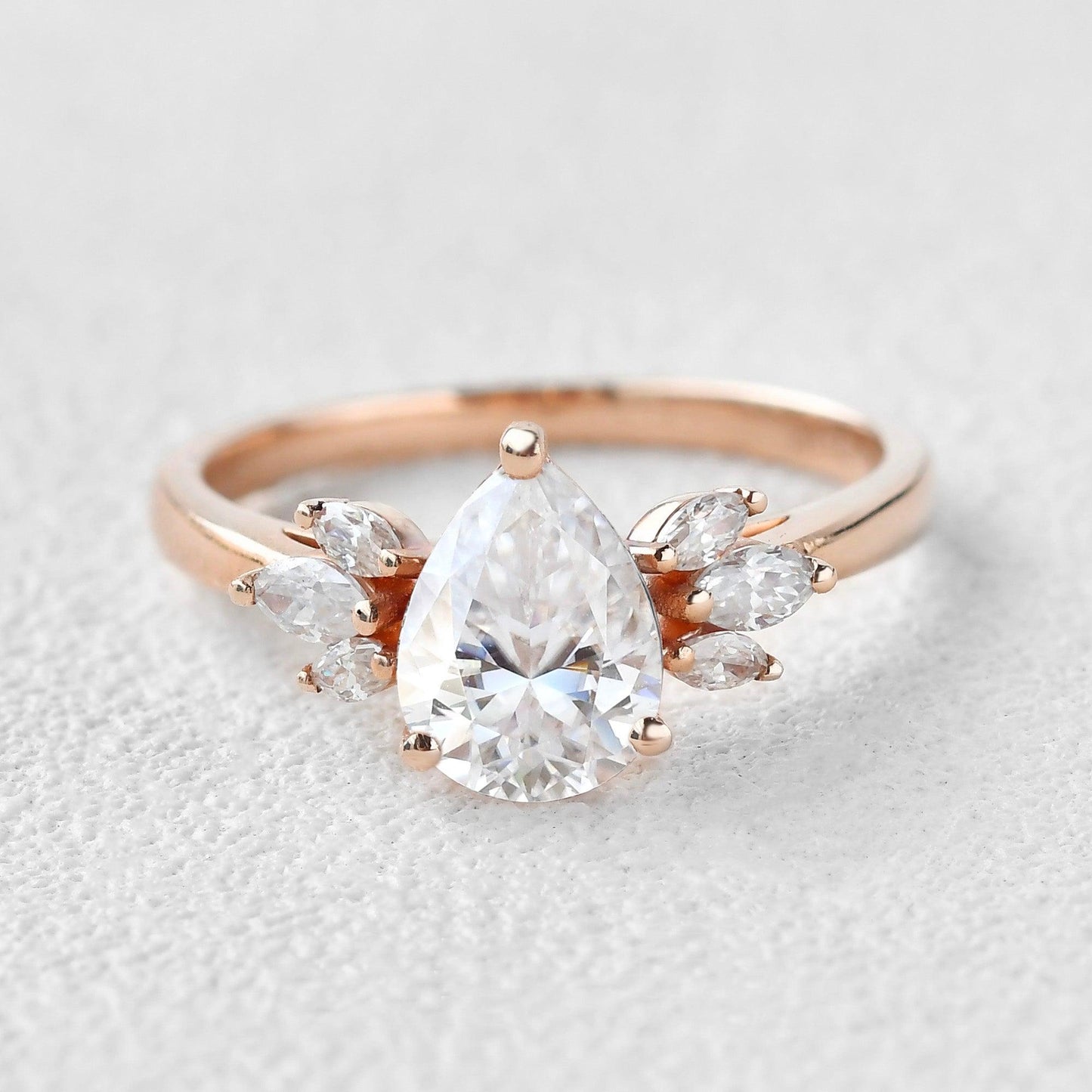 1.52 CT Pear Cluster Moissanite Engagement Ring