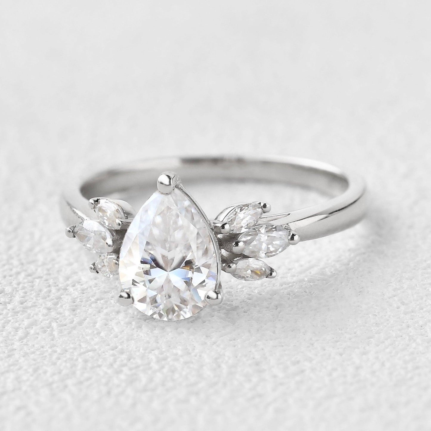 1.52 CT Pear Cluster Moissanite Engagement Ring