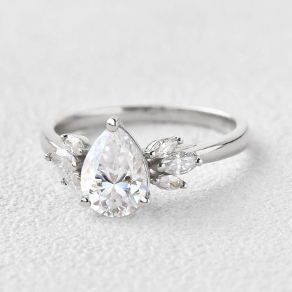 1.52 CT Pear Cluster Moissanite Engagement Ring