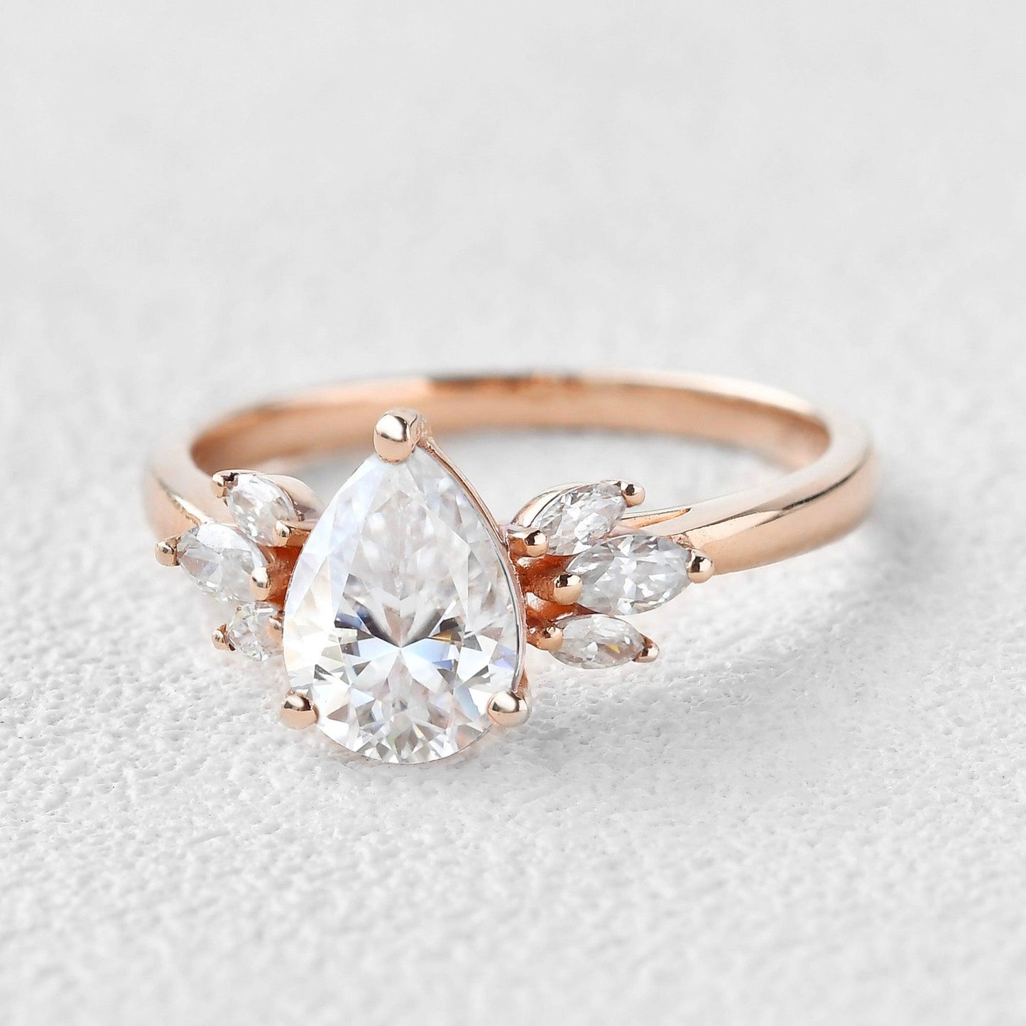 1.52 CT Pear Cluster Moissanite Engagement Ring