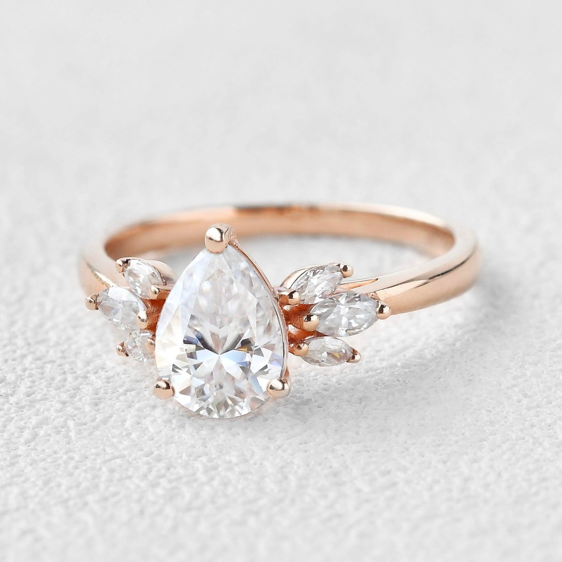 1.52 CT Pear Cluster Moissanite Engagement Ring