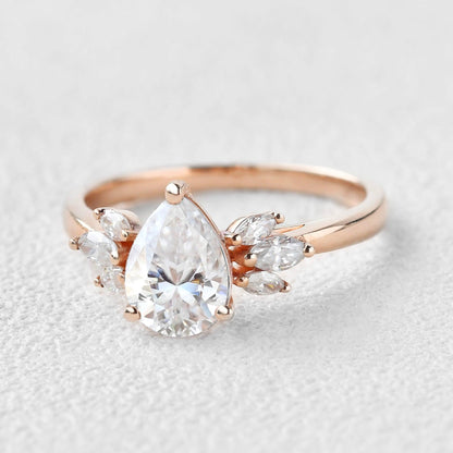 1.52 CT Pear Cluster Moissanite Engagement Ring