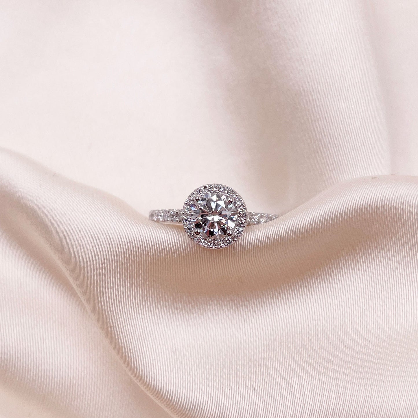 0.30 CT Round Halo & Pave Moissanite Engagement Ring