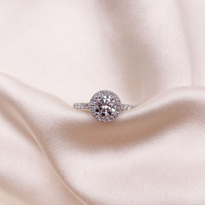0.30 CT Round Halo & Pave Moissanite Engagement Ring