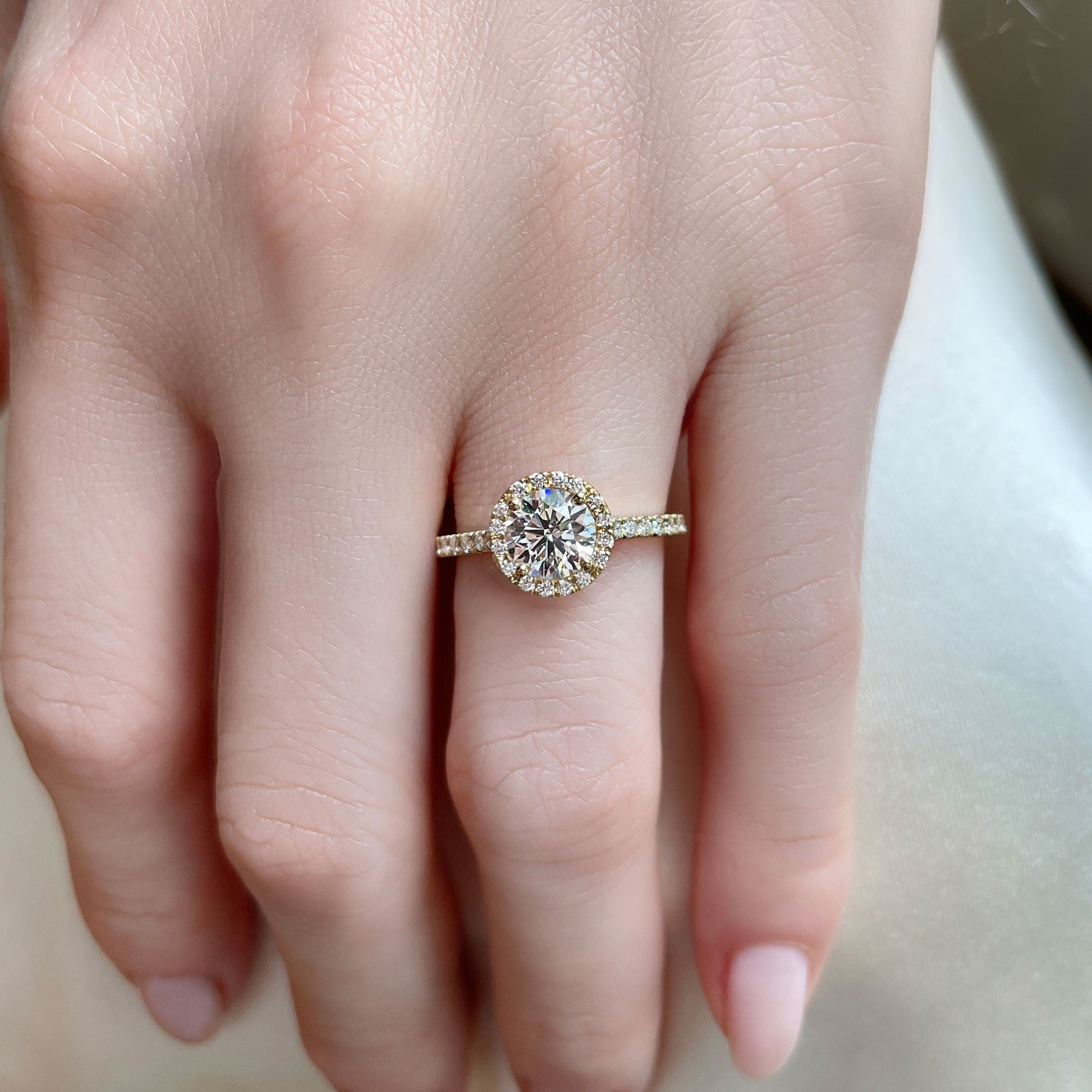 0.30 CT Round Halo & Pave Moissanite Engagement Ring