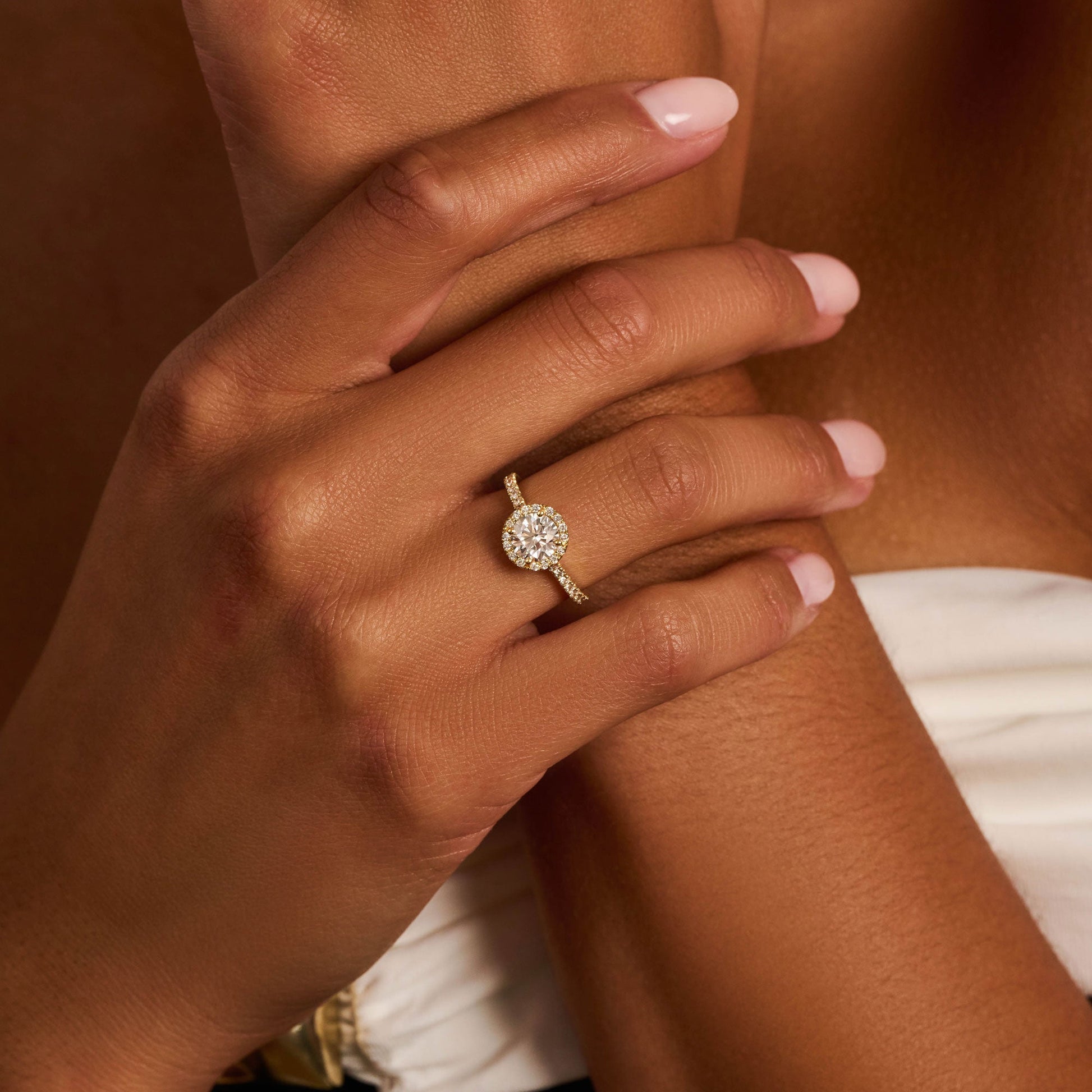 0.30 CT Round Halo & Pave Moissanite Engagement Ring