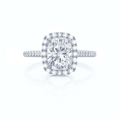 2.3 CT Elongated Cushion Halo & Pave Moissanite Engagement Ring
