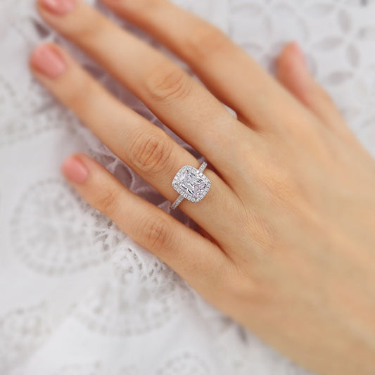 2.3 CT Elongated Cushion Halo & Pave Moissanite Engagement Ring