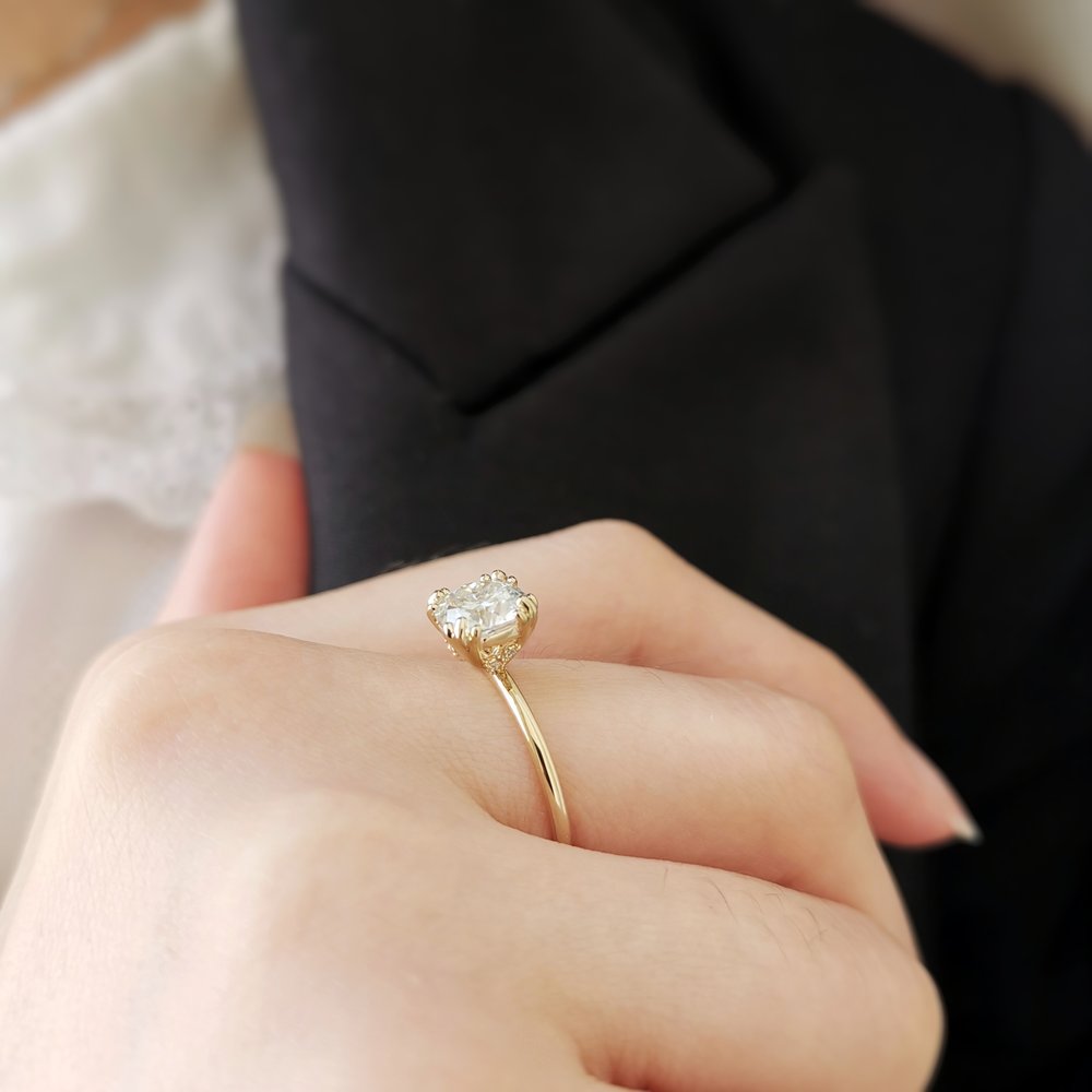 1.5 CT Cushion Hidden Halo Moissanite Engagement Ring