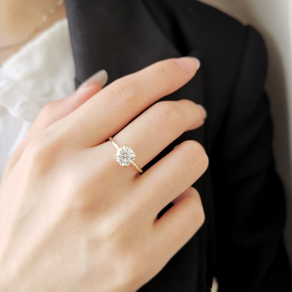 1.5 CT Cushion Hidden Halo Moissanite Engagement Ring