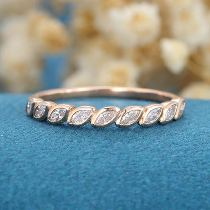1.2 TCW Marquise Half Eternity & Bezel Moissanite Wedding Band