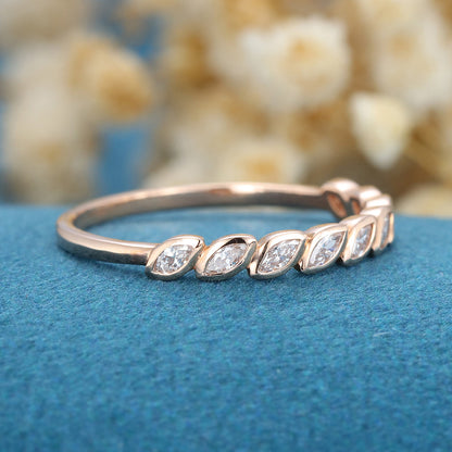 1.2 TCW Marquise Half Eternity & Bezel Moissanite Wedding Band