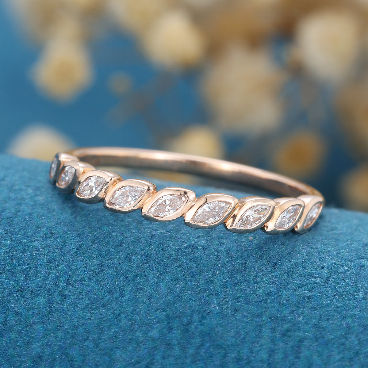1.2 TCW Marquise Half Eternity & Bezel Moissanite Wedding Band