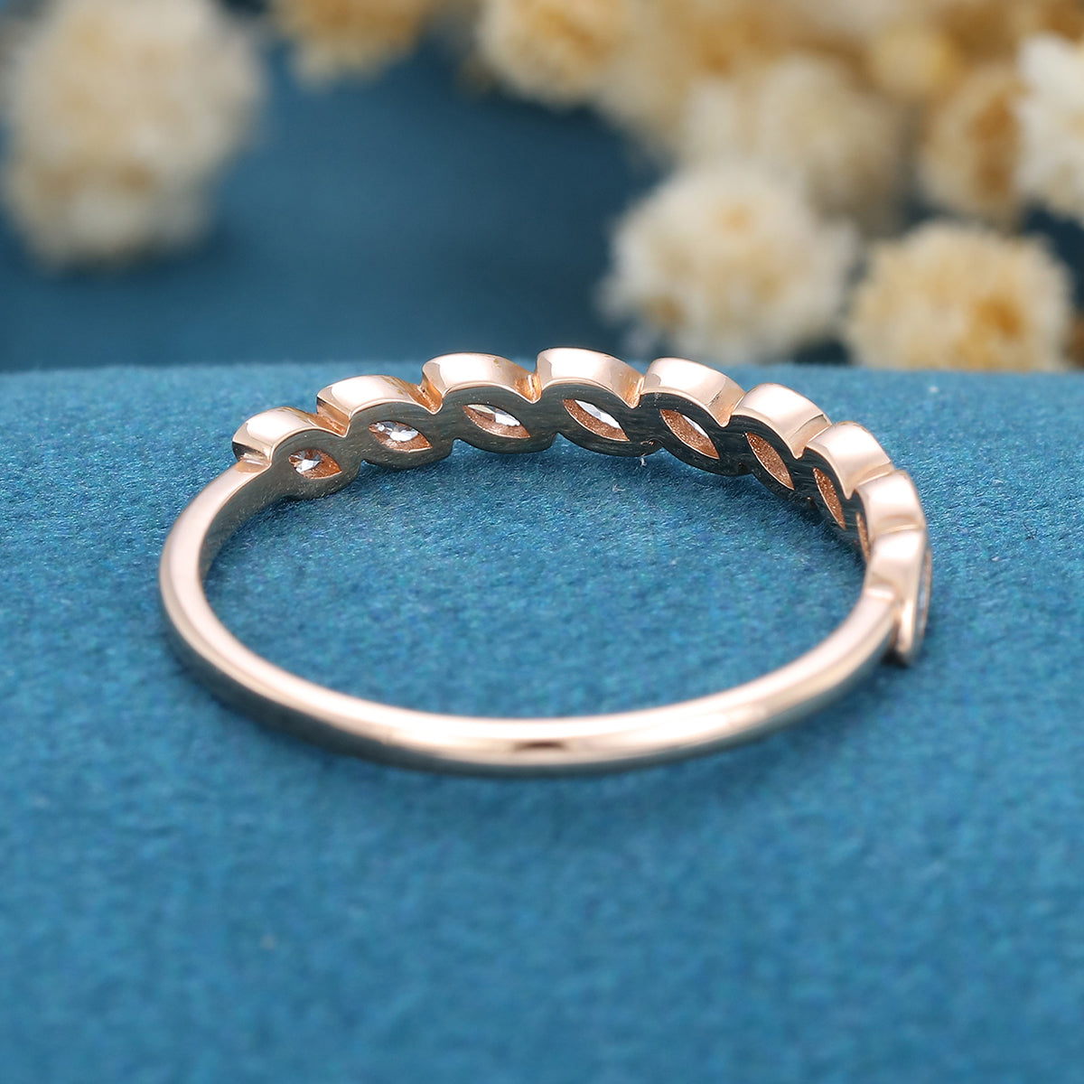 1.2 TCW Marquise Half Eternity & Bezel Moissanite Wedding Band