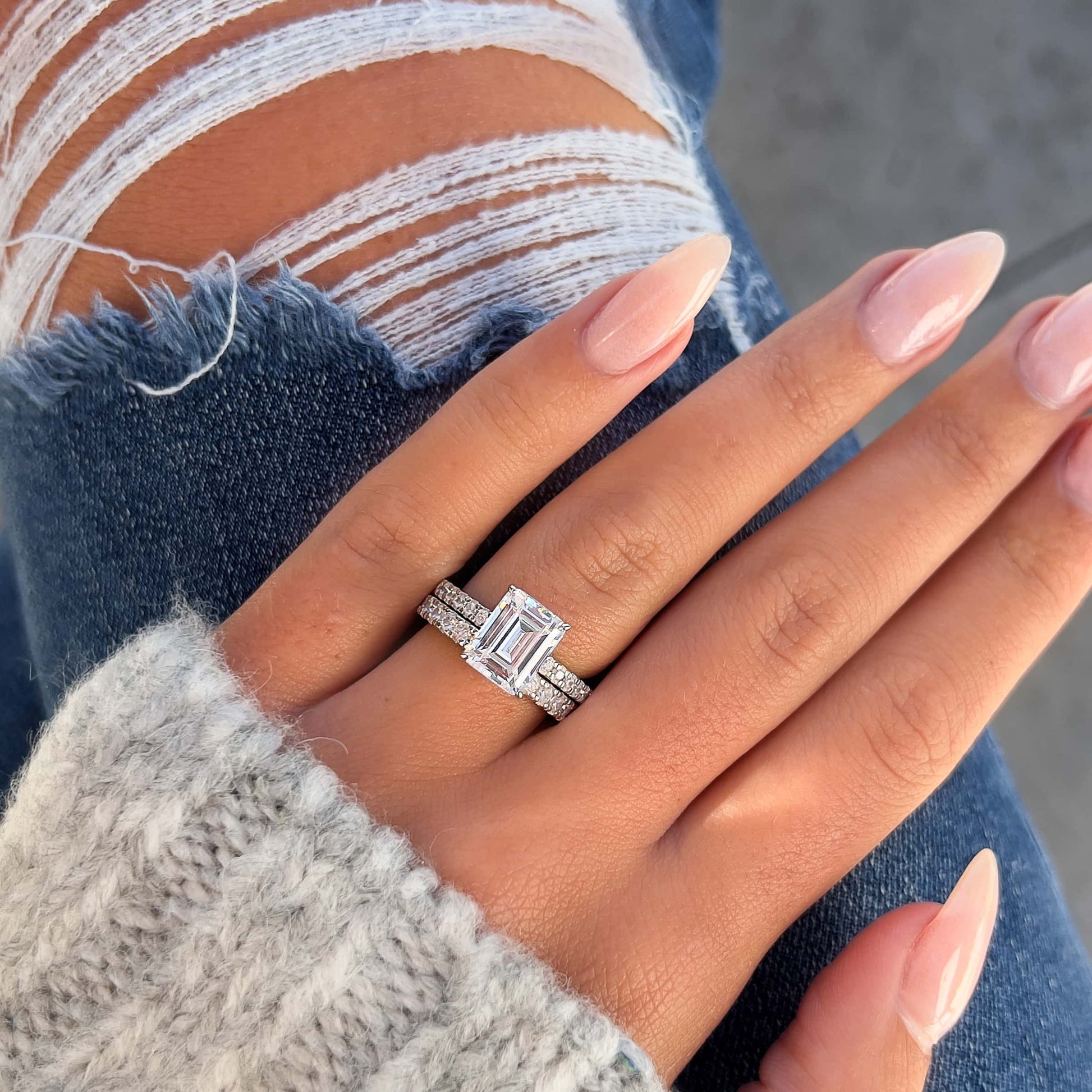 1.22 CT Elongated Cushion Solitaire Moissanite Engagement Ring