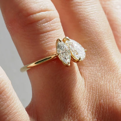 1.04 CT Pear Toi Et Moi Moissanite Engagement Ring