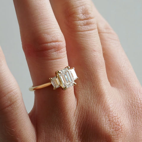 1.55 CT Emerald Three Stone Moissanite Engagement Ring