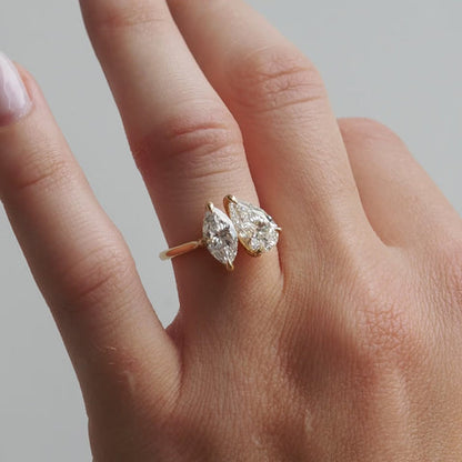 1.6 CT Pear Toi Et Moi Moissanite Engagement Ring