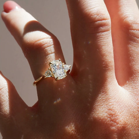 2.13 CT Elongated Cushion Three Stone Moissanite Engagement Ring