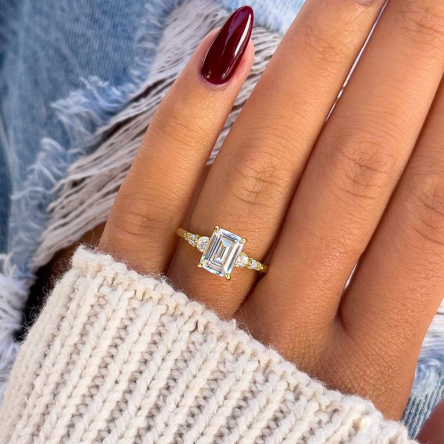 1.22 CT Elongated Cushion Solitaire Moissanite Engagement Ring