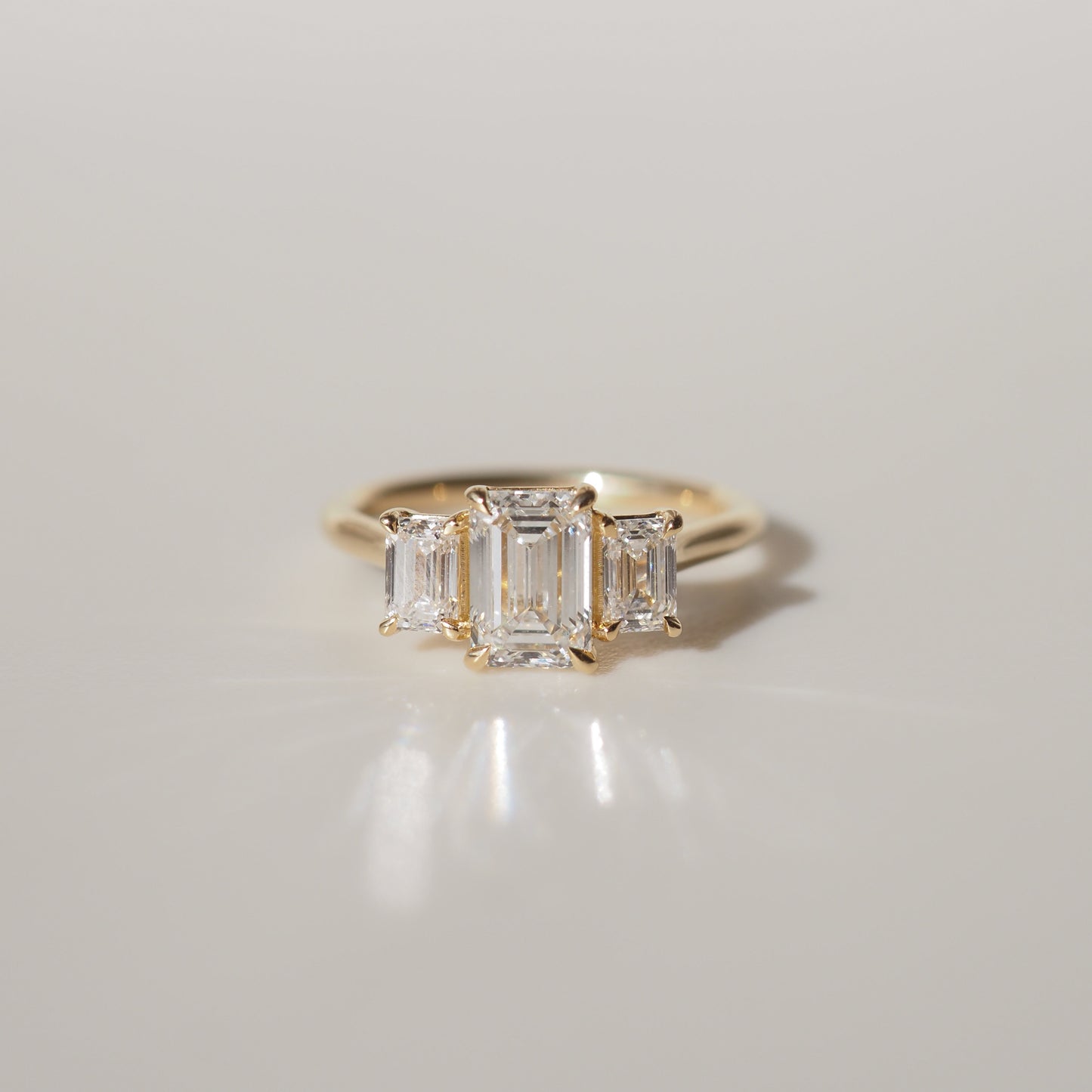 1.55 CT Emerald Three Stone Moissanite Engagement Ring