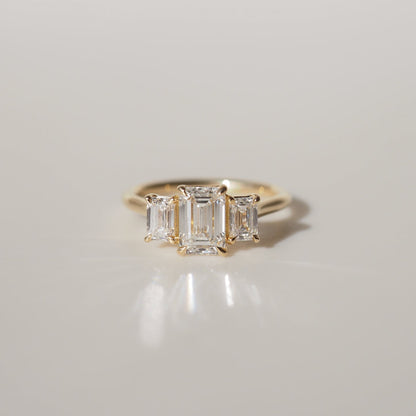 1.55 CT Emerald Three Stone Moissanite Engagement Ring