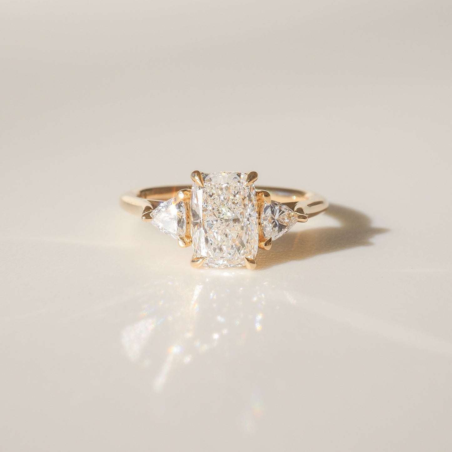 2.13 CT Elongated Cushion Three Stone Moissanite Engagement Ring