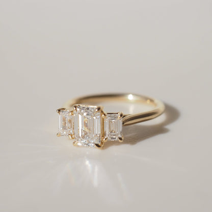 1.55 CT Emerald Three Stone Moissanite Engagement Ring