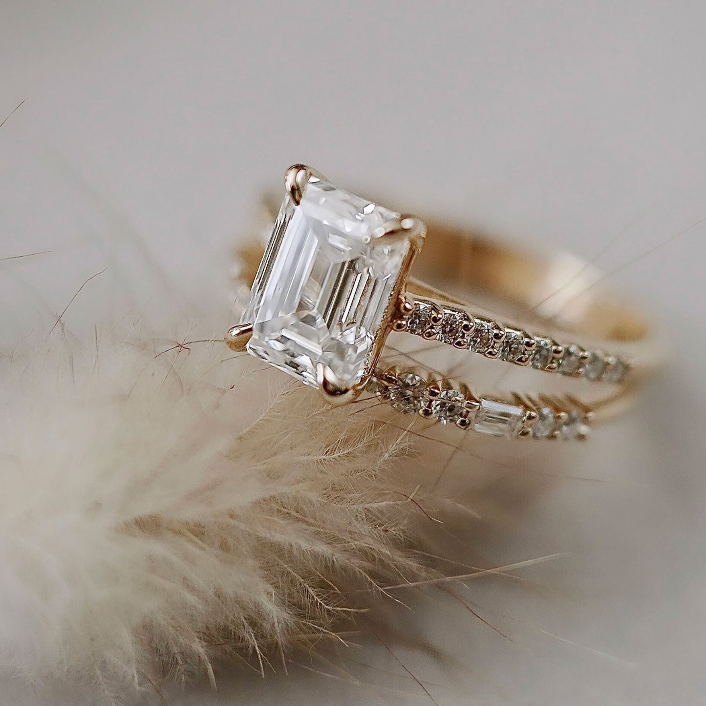 1.60 CT Emerald Pave Moissanite Engagement Ring