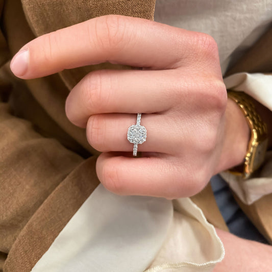 0.50 CT Cushion Halo & Pave Moissanite Engagement Ring