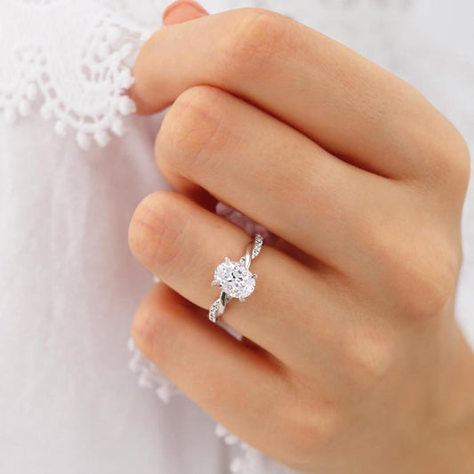 1.5 CT Oval Pave Moissanite Engagement Ring