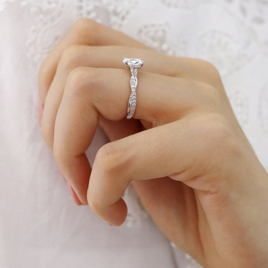 1.5 CT Oval Pave Moissanite Engagement Ring