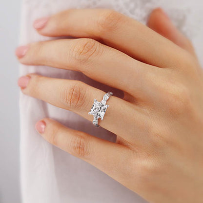 1.92 CT Princess Pave Moissanite Engagement Ring
