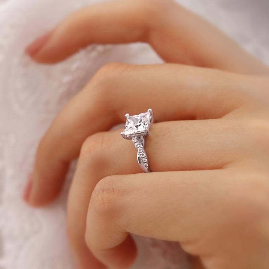 1.92 CT Princess Pave Moissanite Engagement Ring