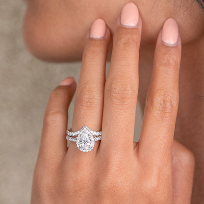 1.33 CT Pear Halo & Pave Moissanite Engagement Ring