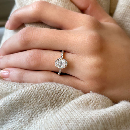 0.50 CT Oval Halo & Pave Moissanite Engagement Ring