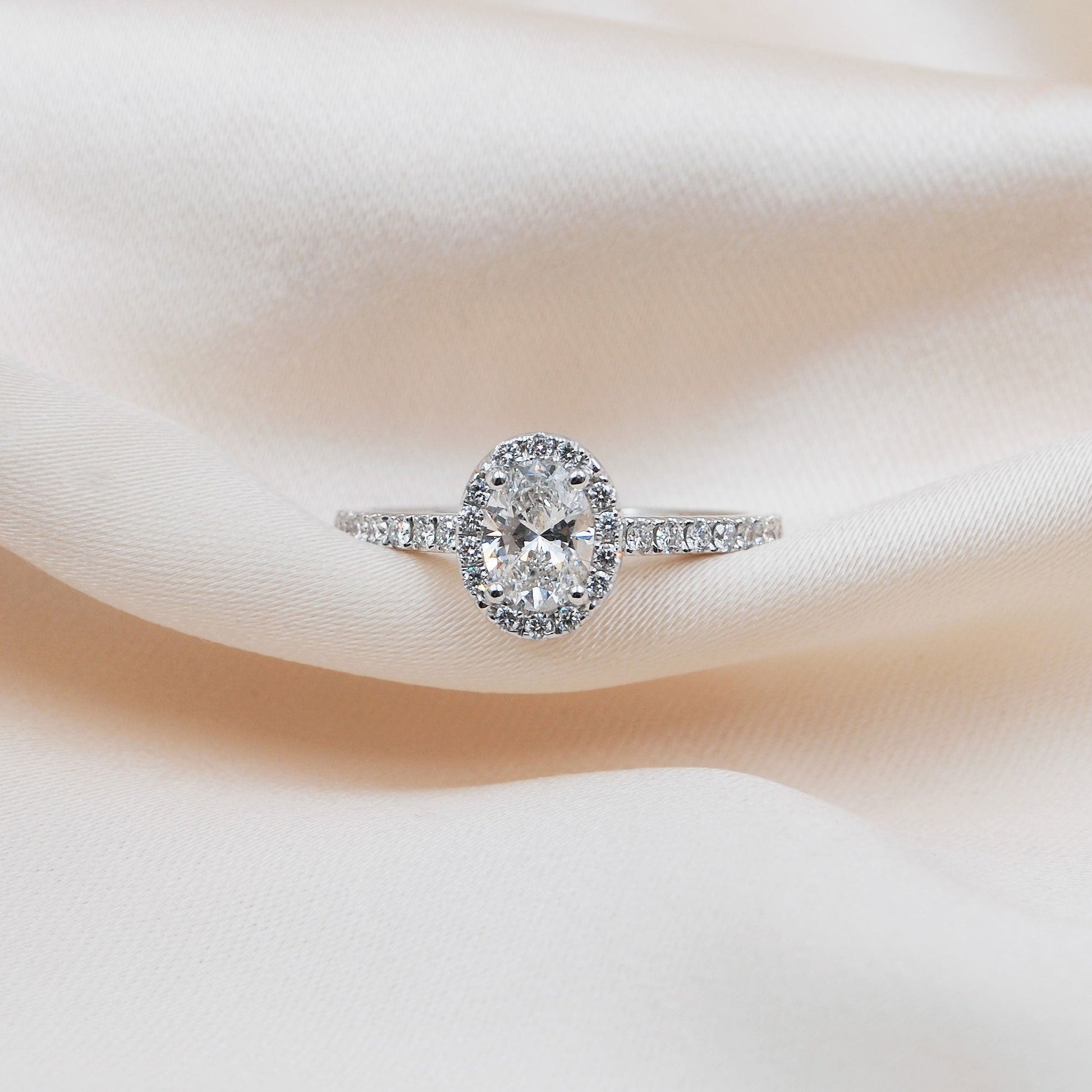 0.50 CT Oval Halo & Pave Moissanite Engagement Ring