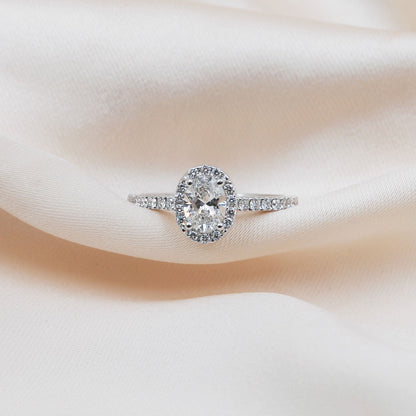 0.50 CT Oval Halo & Pave Moissanite Engagement Ring