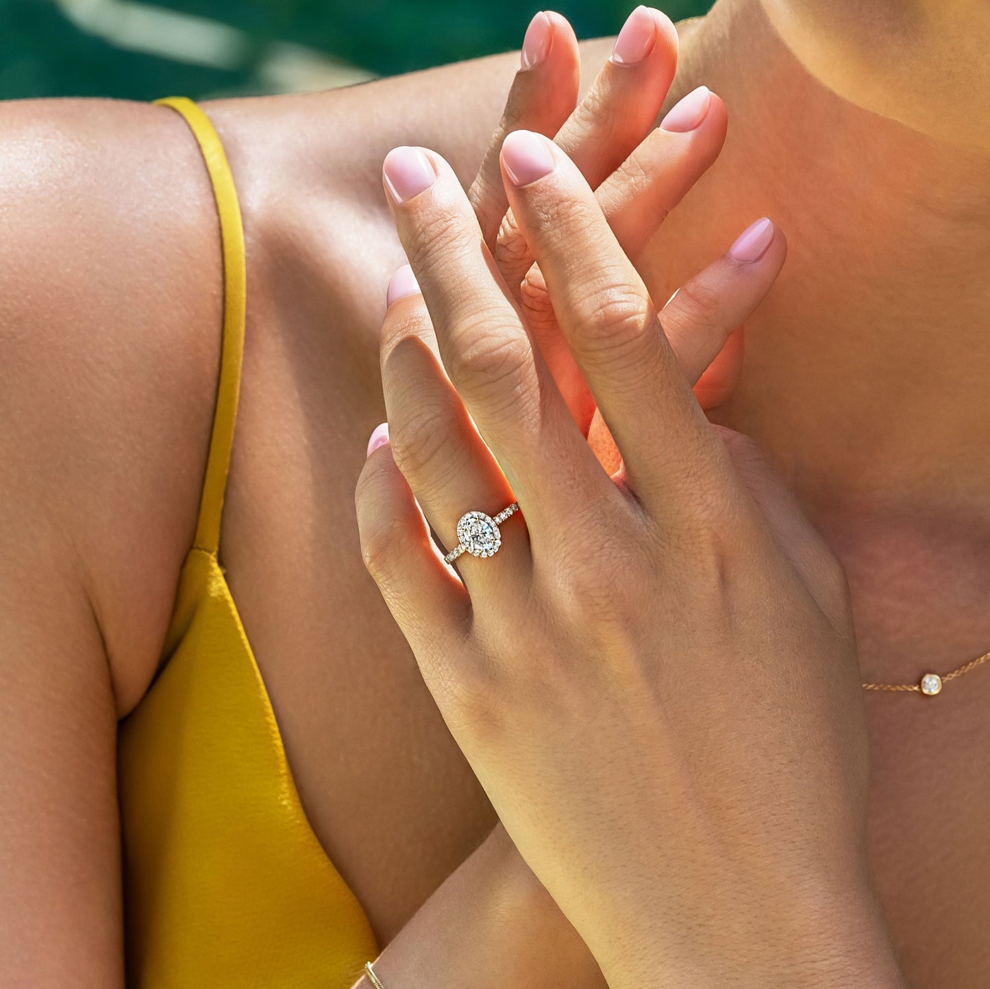 0.50 CT Oval Halo & Pave Moissanite Engagement Ring