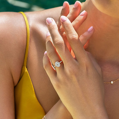 0.50 CT Oval Halo & Pave Moissanite Engagement Ring