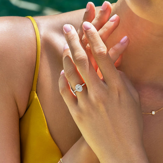 0.50 CT Oval Halo & Pave Moissanite Engagement Ring