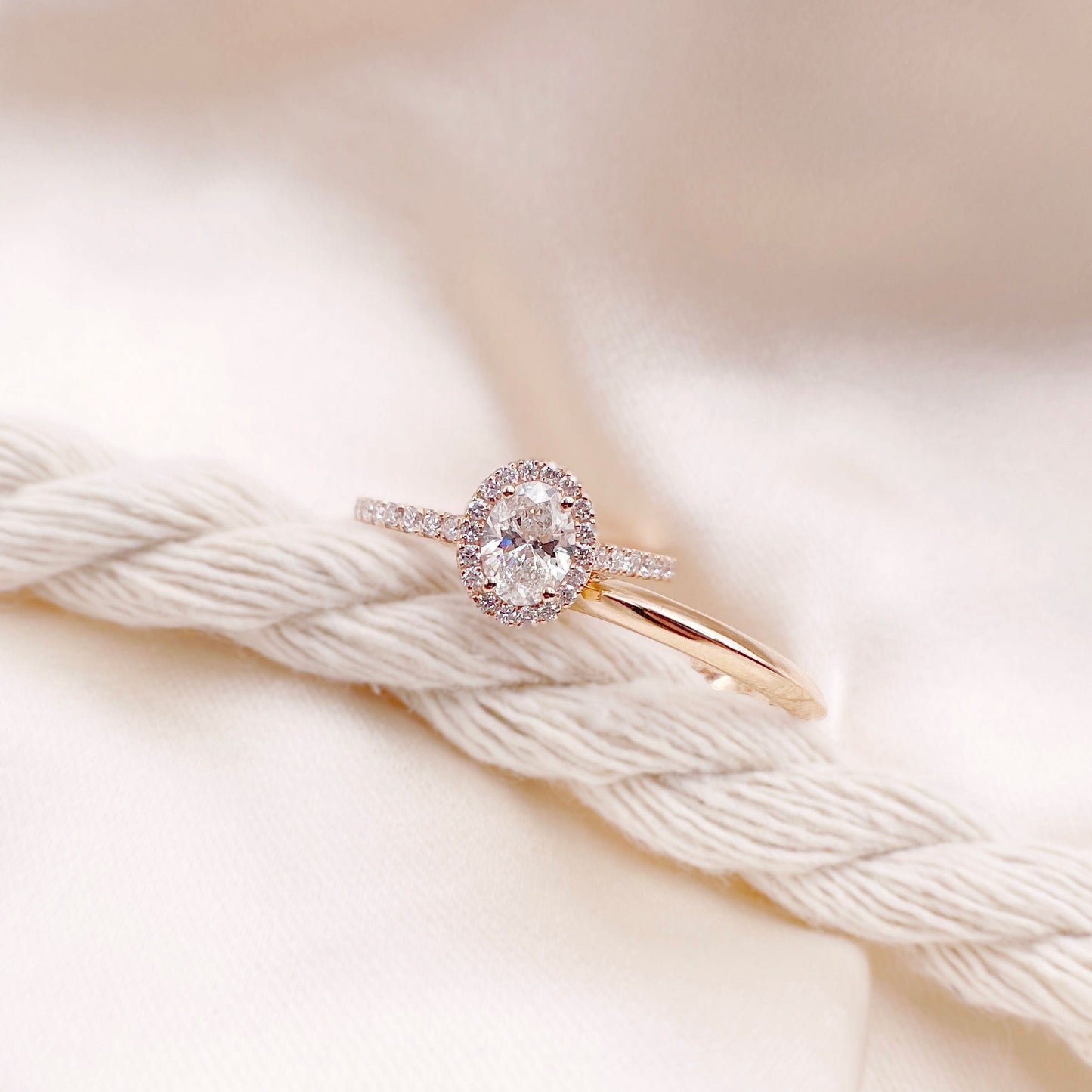 0.50 CT Oval Halo & Pave Moissanite Engagement Ring