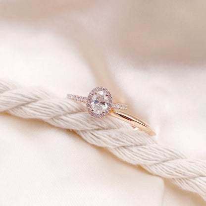 0.50 CT Oval Halo & Pave Moissanite Engagement Ring