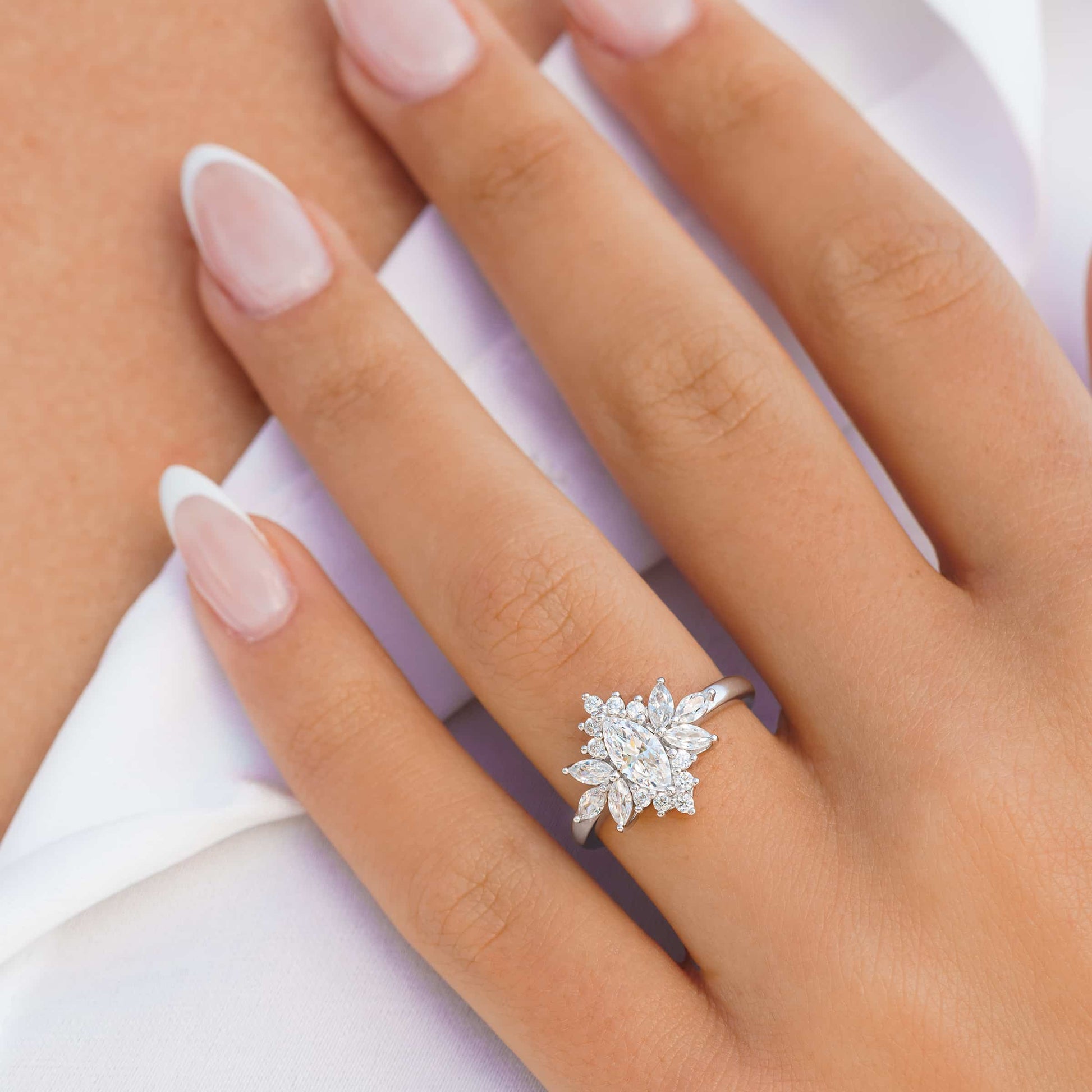0.5 CT Marquise Cluster Moissanite Engagement Ring