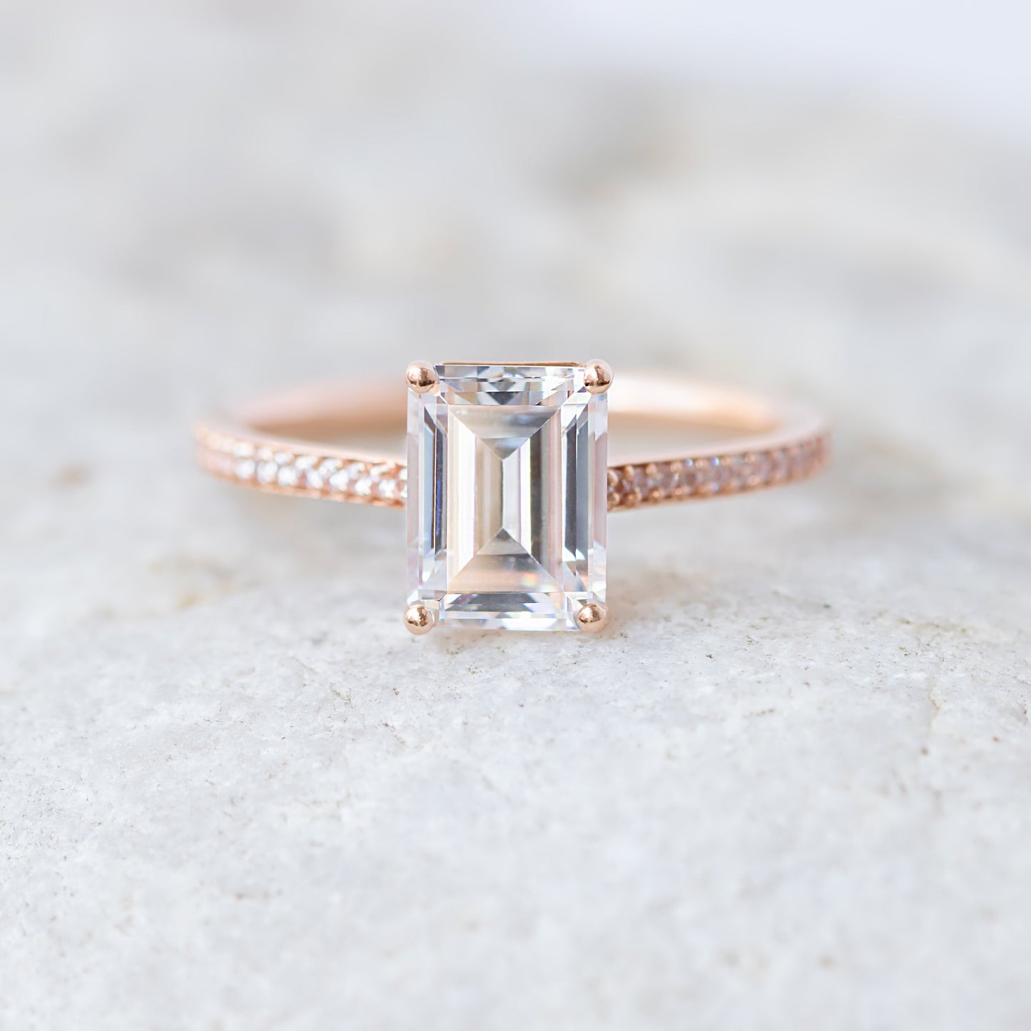 1.75 CT Emerald Pave Moissanite Engagement Ring