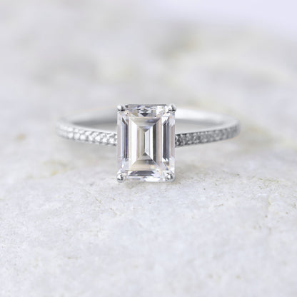 1.75 CT Emerald Pave Moissanite Engagement Ring